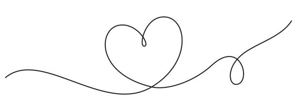 illustrations, cliparts, dessins animés et icônes de ruban de dessin de ligne de cœur dans un croquis vectoriel de griffonnage. mariage, saint-valentin amour coeur gribouillis ligne de fond - heart shape