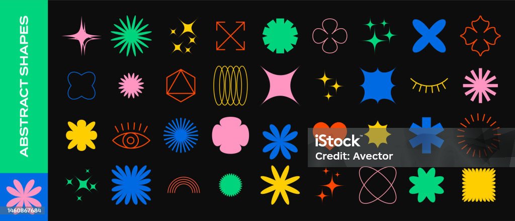 Shape elements, geometric abstract graphic minimal design, vector patch pattern. Geometric shape elements circle, star and triangle, line figures and abstract minimal art icons Shape stock vector Shape elements, geometric abstract graphic minimal design, vector patch pattern. Geometric shape elements circle, star and triangle, line figures and abstract minimal art icons Shape stock vector