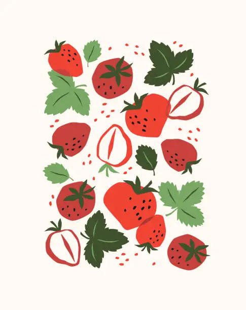 Vector illustration of Art print. Abstract strawberries. Modern design for posters, cards, cover, t shirt and