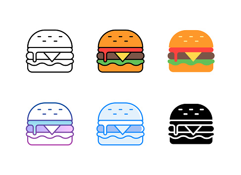 Hamburger icon. 6 Different styles. Editable stroke.
