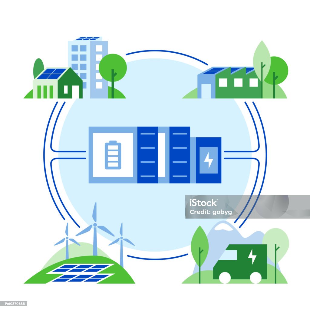 Microgrid Graphics Grid Scale Battery Storage System Stock Illustration - Download Image ...