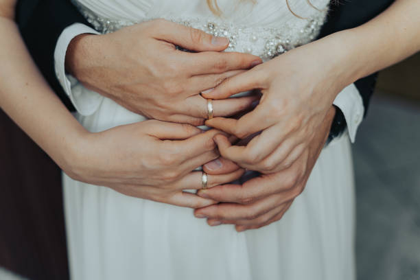 istock Married Young Couple Putting Wedding Rings on Each Others Hands 1460871134
