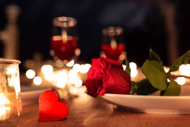 istock Beautiful rose and and heart in a restaurant dinner setting. 1460872952
