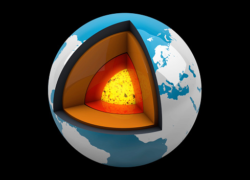 3D image showing the segments of the world on black background. The structure of planet earth’s mantle layer under the earth's crust and the core beneath it.. / You can see the animation movie of this image from my iStock video portfolio. Video number: 1460594656\n\nI re-drawed the map with reference to the Nasa map on the link below:\n\nhttps://earthobservatory.nasa.gov/images/9101/carbon-monoxide-from-alaska-fires