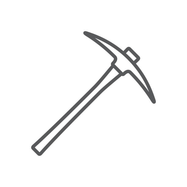 ilustrações, clipart, desenhos animados e ícones de ícone de linha de picareta. ícone minimalista isolado no fundo branco. escolha a silhueta simples. - ice axe