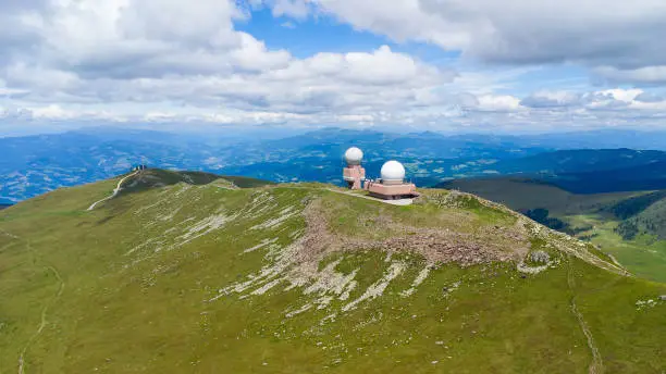 The Goldhaube radar surveillance system at the peak of the Koralm mountain in Austria