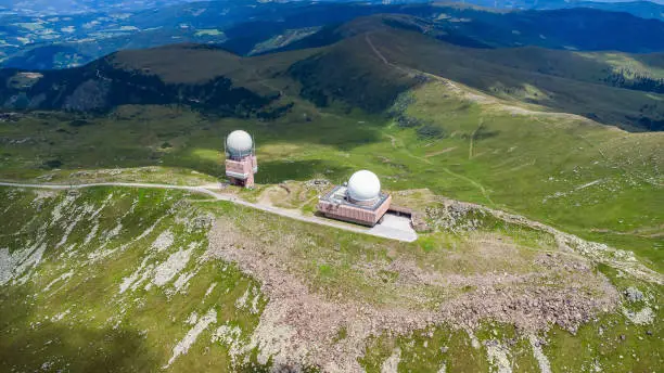 The Goldhaube radar surveillance system at the peak of the Koralpe mountain in Austria