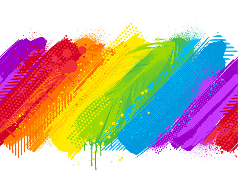 Bright colorful abstract rainbow colored grunge textured paint marks on black background vector illustration. Will tile endlessly