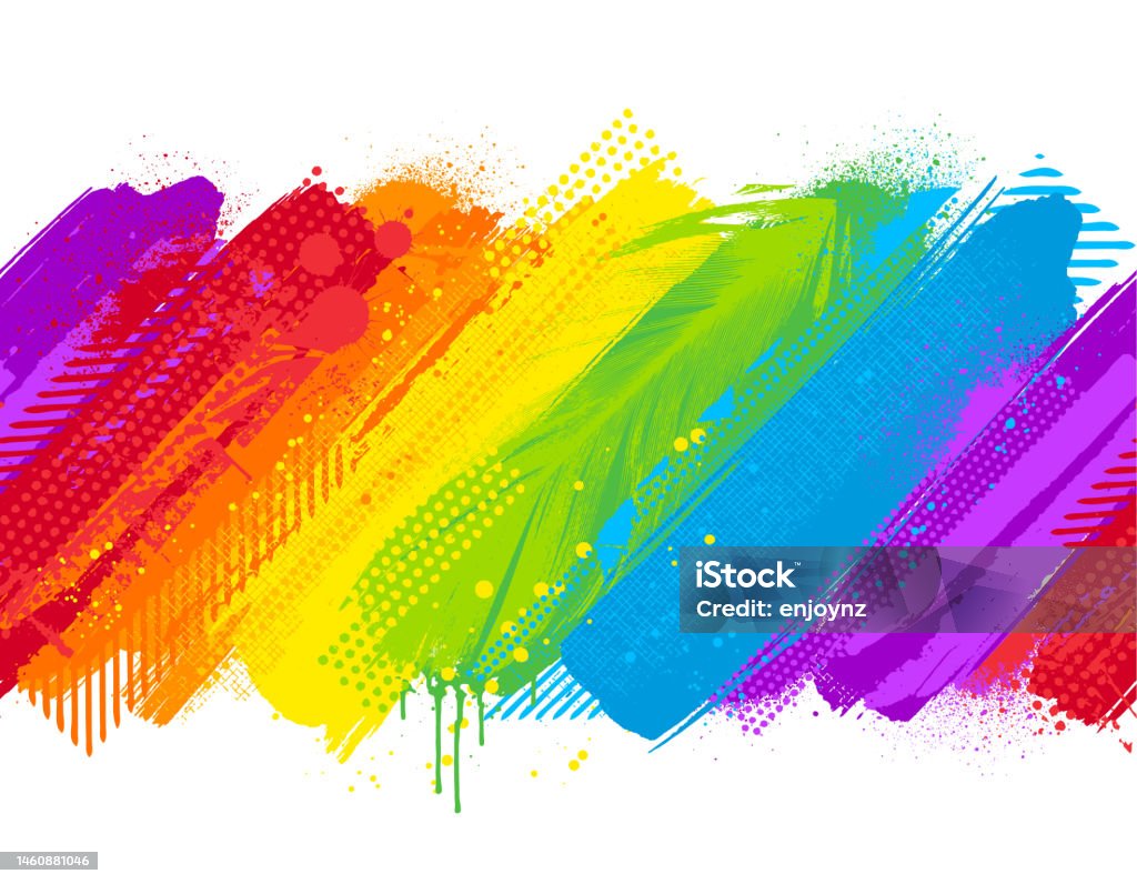 Seamless Rainbow colored paint patterns Bright colorful abstract rainbow colored grunge textured paint marks on black background vector illustration. Will tile endlessly Pride stock vector