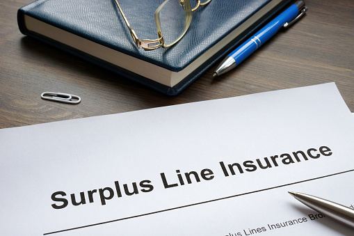 Surplus line insurance application form in the office.