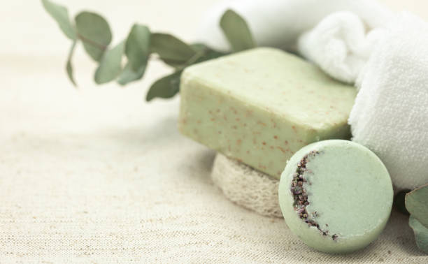 istock Close-up, multicolored handmade soap on a blurred background. 1460885137