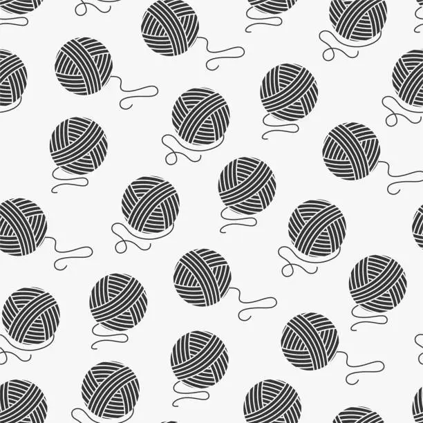 Vector illustration of Vector seamless thread balls pattern. Creative funky repeatable background. Black and white design