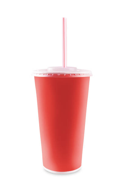 istock Red box with a lid and a tube for a drink 1460888181