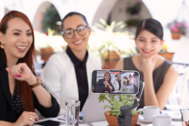istock Businesswomen doing live streaming 1460891087