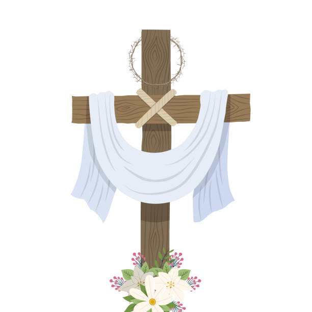 istock Holy week. The cross with the crown of thorns and the white cloth 1460894363