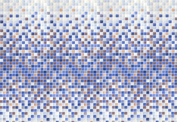 Pastel blue and white color ceramic tile wall texture background. Bathroom wall background.