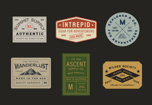 vintage inspired adventure labels & tags - vintage label stock illustrations