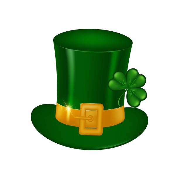 istock Green leprechaun hat with gold buckle and clover leaf. St. Patrick's hat with a shamrock on a white background. Traditional holiday costume Saint Patricks day. Vector illustration. 1460897959