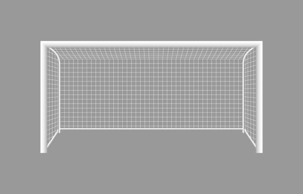istock Soccer goal post. 3d football goalpost with net. Gate with frame for stadium and field. Icon in front for game, kick, penalty, pitch and goalkeeper. Vector 1460898042