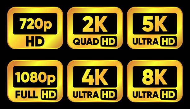 коллекция иконок ultra hd. символ 720, 1080, 4k, 5k и 8k стандарта разрешения монитора высокой четкости. наклейка для экрана устройства. векторная иллю� - hd 1080 stock illustrations
