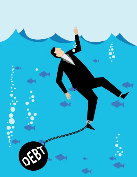 Vector illustration of Businessman Drowning In Debt