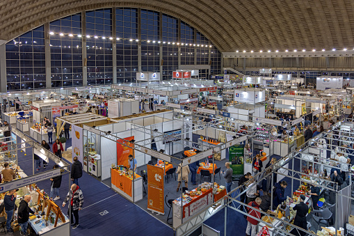 Belgrade, Serbia - November 24, 2022: Aerial View of Ethnic Food and Drinks Fair Traditional National Raw Organic Produce Event.