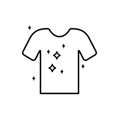 White cloth shirt washing in water with soap bubble, whiteness and deep clean isolated thin line icon. Vector dirty stains and bleach spots remover, sparkling t-shirt and swirl of cleanup elements
