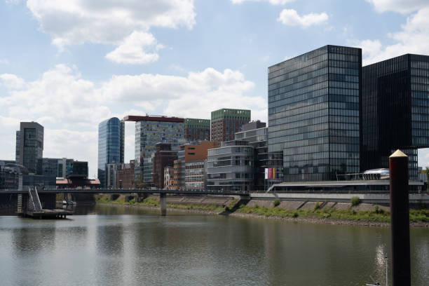 Düsseldorf, Germany - June 28, 2022: Buildings in the MedienHafen (MediaHarbor).
