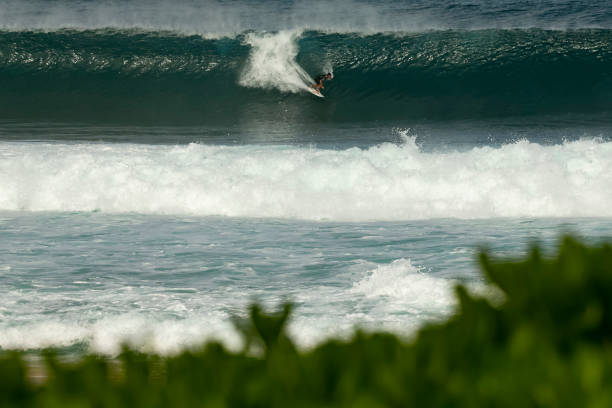 istock Solo surfer at Banzai Pipeline Hawaii 1460919699