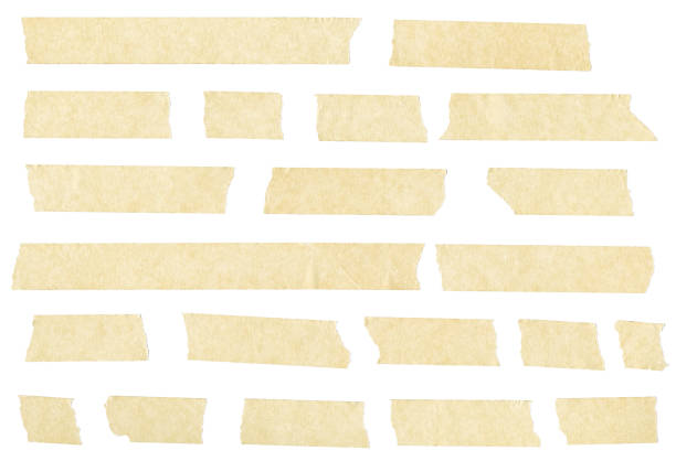 masking and adhesive tape pieces set. sticky scotch, duct paper strips isolated on the white background - onderdeel van fotos stockfoto's en -beelden