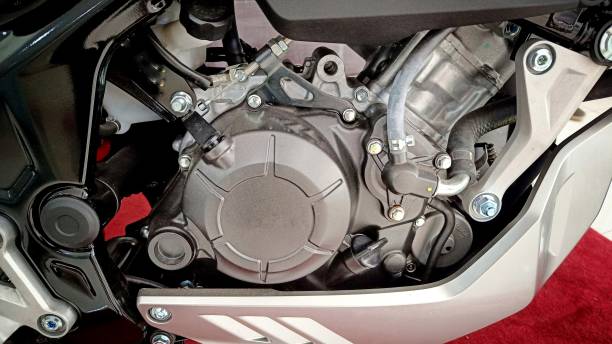 istock Close Up Detail of dark grey Motorcycle Engine 1460924333