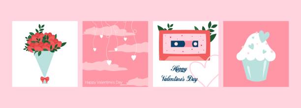 illustrazioni stock, clip art, cartoni animati e icone di tendenza di set di biglietti di san valentino. banner natalizi - balloon love red gift tag