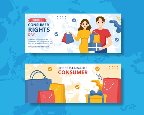 World Consumer Rights Day Horizontal Banner Flat Cartoon Hand Drawn Templates Illustration