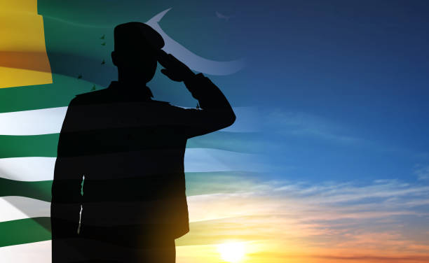 istock Silhouette of saluting soldier with Kashmir Flag 1460937590
