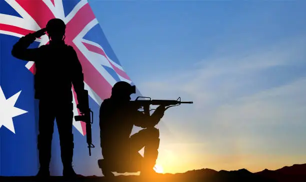 Vector illustration of Silhouette of Soldiers with Australian flag