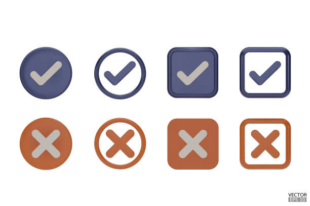 set of 3D Checkmark and X mark icon set. Blue and orange Checkmark right symbol, tick sign. check and uncheck for web and mobile apps. 3D vector illustration. set of 3D Checkmark and X mark icon set. Blue and orange Checkmark right symbol, tick sign. check and uncheck for web and mobile apps. 3D vector illustration. checkbox yes asking right stock illustrations