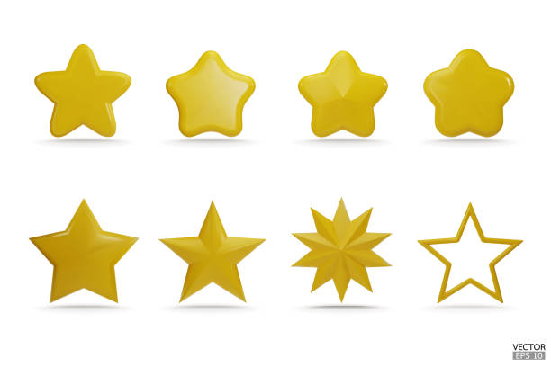 istock Premium Set of Yellow 3d stars icon for apps, products, websites, and mobile applications. Cute cartoon stars quality rating isolated on white background. 3D vector illustration. 1460940054