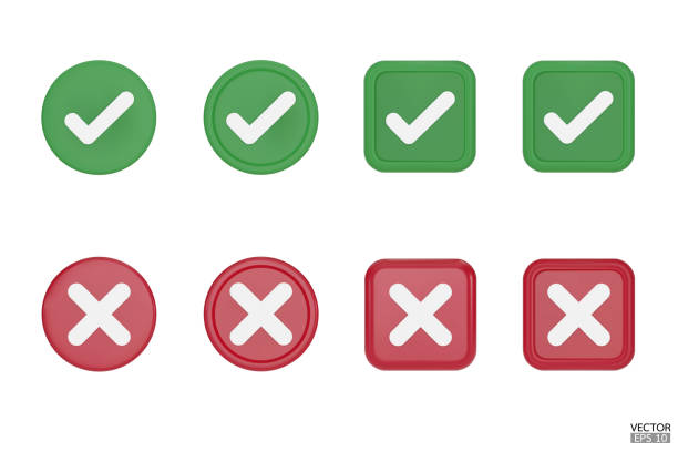 set of 3D Checkmark and X mark icon set. Checkmark right symbol, tick sign. check and uncheck for web and mobile apps. 3D vector illustration. set of 3D Checkmark and X mark icon set. Checkmark right symbol, tick sign. check and uncheck for web and mobile apps. 3D vector illustration. checkbox yes asking right stock illustrations