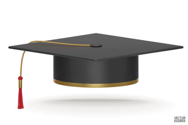 istock 3D realistic Graduation university or college black cap isolated on white background. Graduate college, high school, Academic, or university cap. Hat for degree ceremony. 3D vector illustration. 1460940068