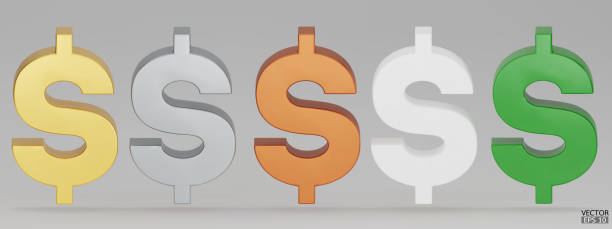 istock Set of US dollar currency symbol isolated on white background. Gold, copper, silver, green, and white dollar sign. Vesigns money currency sign. 3D vector Illustration. 1460940079