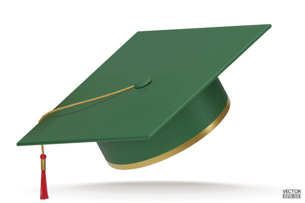 istock 3D realistic gold Graduation university or college  cap isolated on white background. Graduate college, high school, Academic, or university cap. Golden Hat for degree ceremony. 3D vector illustration. 1460940408