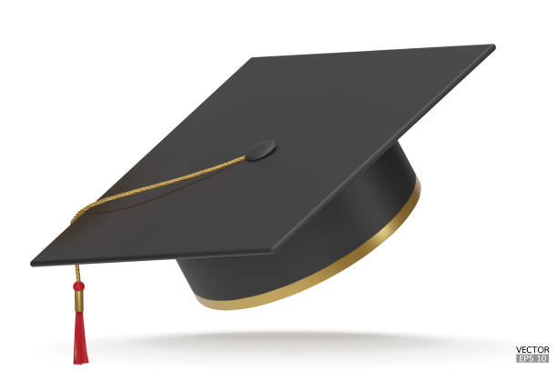 istock 3D realistic Graduation university or college black cap isolated on white background. Graduate college, high school, Academic, or university cap. Hat for degree ceremony. 3D vector illustration. 1460940419