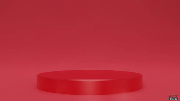istock Shiny red round pedestal on studio backdrops. Red Blank display or clean room for showing product. Minimalist mockup for podium display or showcase. 3D vector illustration. 1460940725