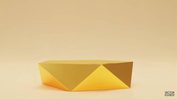 istock 3D vector geometric podium. Gold hexagon cube, Square podium in yellow background. Concept scene stage showcase, product, promotion sale, banner, presentation, cosmetic. 3D vector illustration. 1460941968