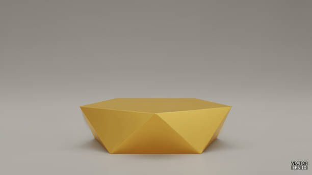 istock 3D vector geometric podium. Gold hexagon cube, Square podium in gray background. Concept scene stage showcase, product, promotion sale, banner, presentation, cosmetic. 3D vector illustration. 1460941986