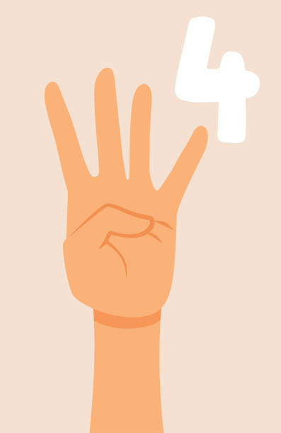рука показывает четыре пальца векторная иллюстрация мультфильма - fourth place stock illustrations