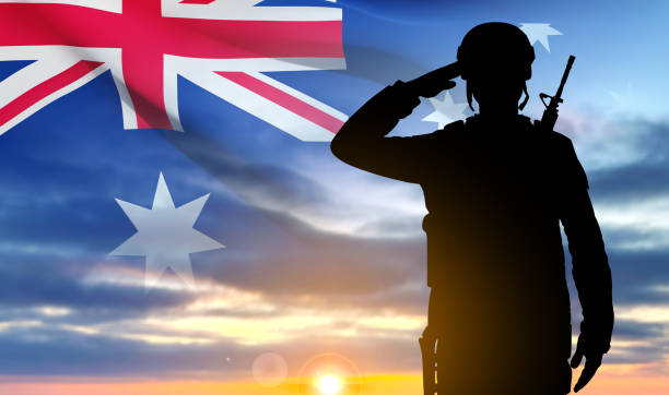 istock Silhouette of Soldier with Australian flag 1460942641