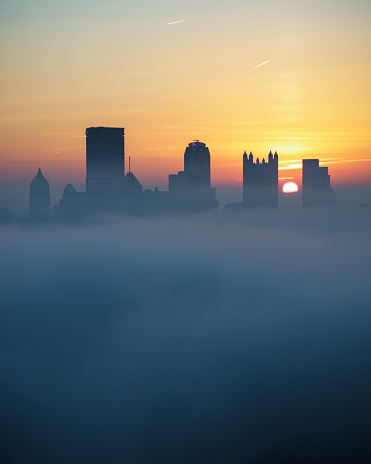 Sunrise over Pittsburgh on a foggy morning