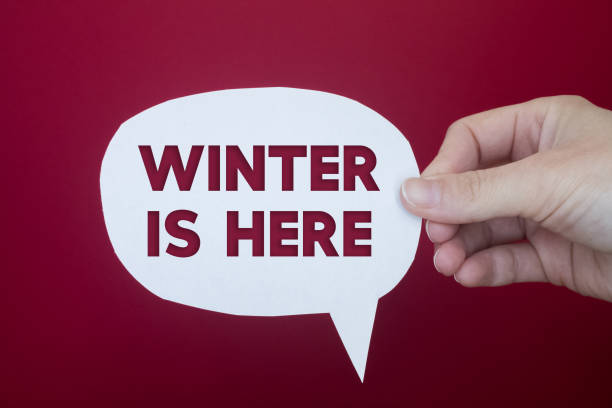 istock Speech bubble in front of colored background with Winter is Here text. 1460945032