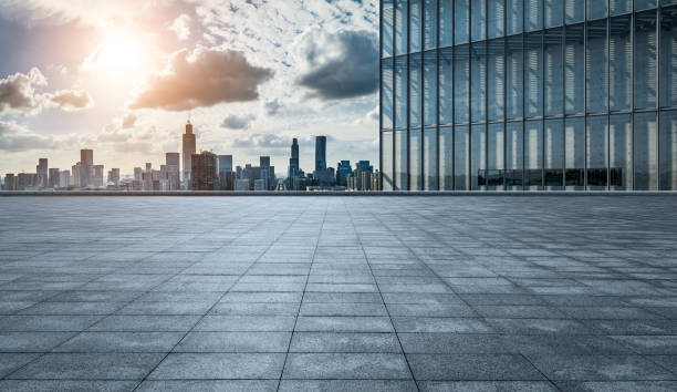 istock Empty floor and city skyline in Ningbo 1460949351